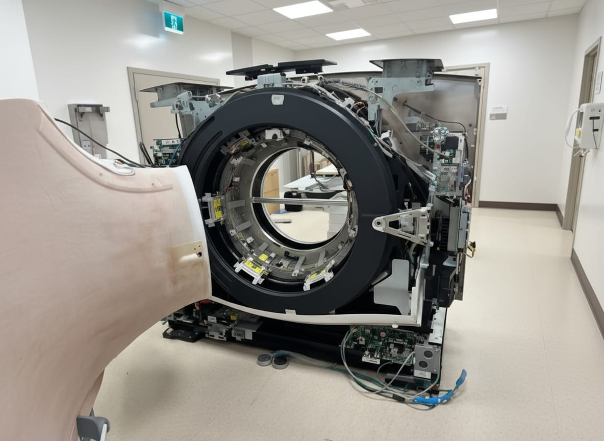Interior gantry view of CT scanner showing circular bore opening